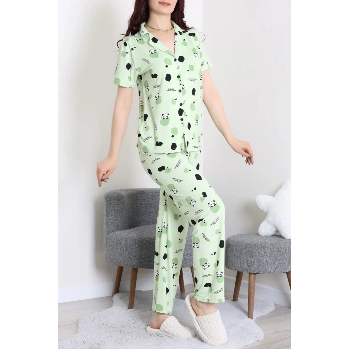 Milan Kumaş Düğmeli Pijama Takımı Yeşil - 750.1287.