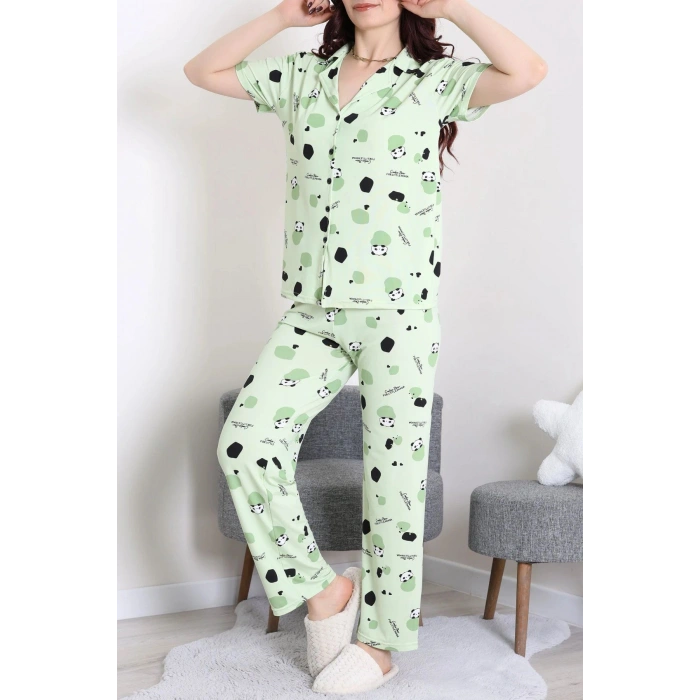 Milan Kumaş Düğmeli Pijama Takımı Yeşil - 750.1287.
