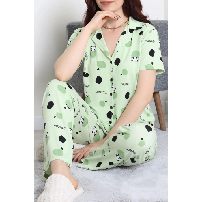 Milan Kumaş Düğmeli Pijama Takımı Yeşil - 750.1287.