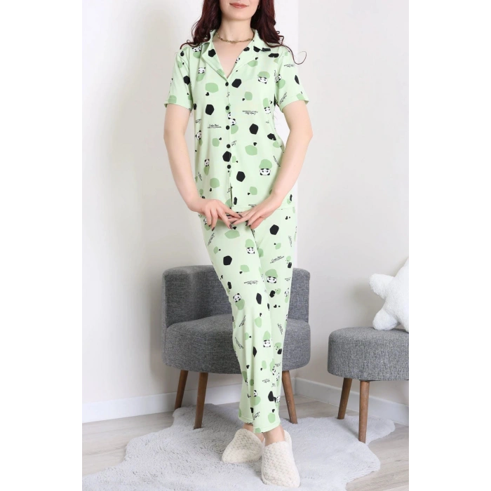 Milan Kumaş Düğmeli Pijama Takımı Yeşil - 750.1287.