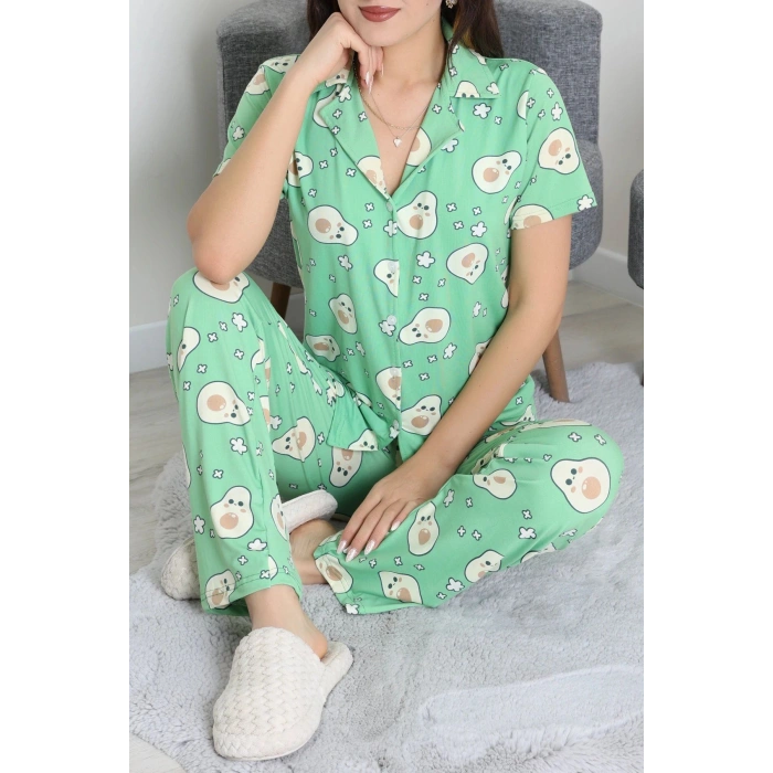 Milan Kumaş Düğmeli Pijama Takımı Yeşilavokado - 750.1287.