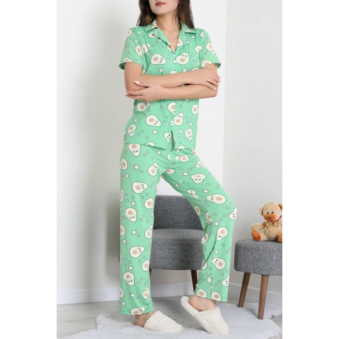 Milan Kumaş Düğmeli Pijama Takımı Yeşilavokado - 750.1287.