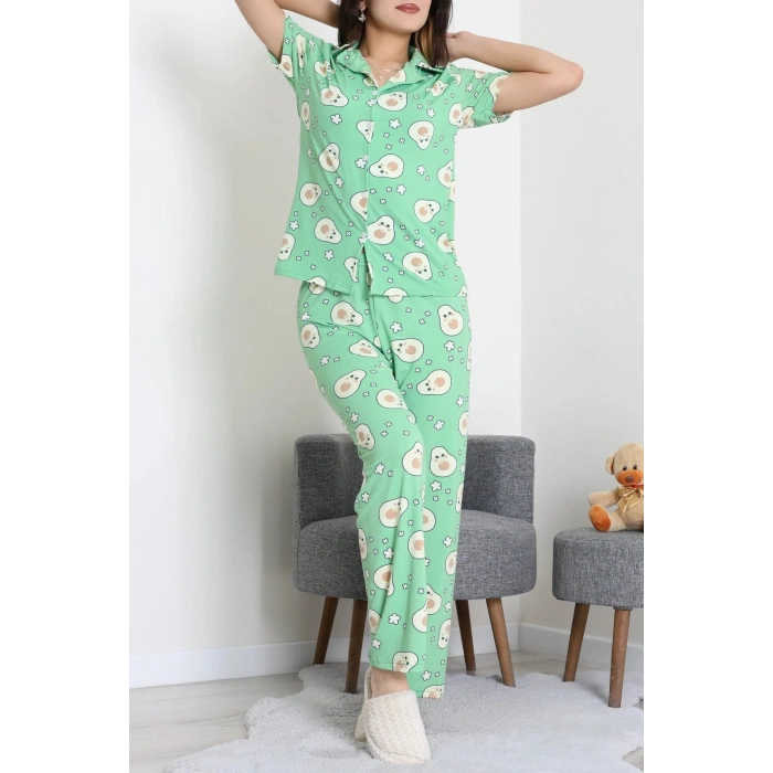 Milan Kumaş Düğmeli Pijama Takımı Yeşilavokado - 750.1287.