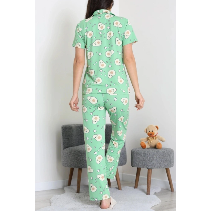 Milan Kumaş Düğmeli Pijama Takımı Yeşilavokado - 750.1287.