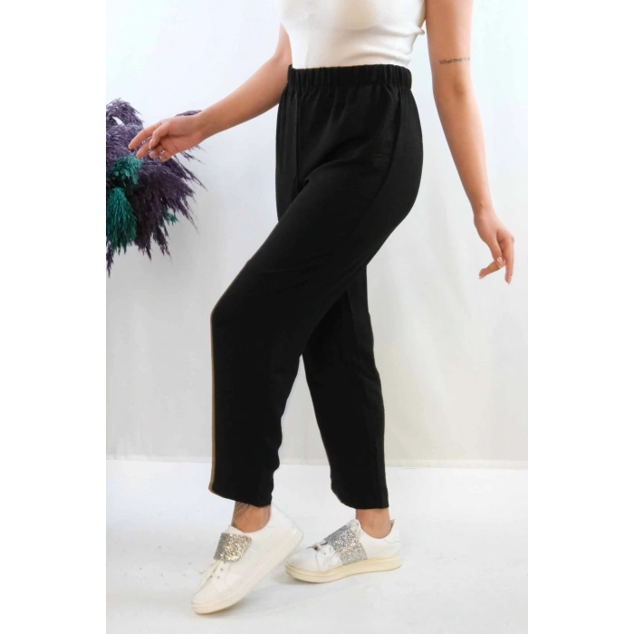 Moda Çizgi Aerobin Pantolon Siyah