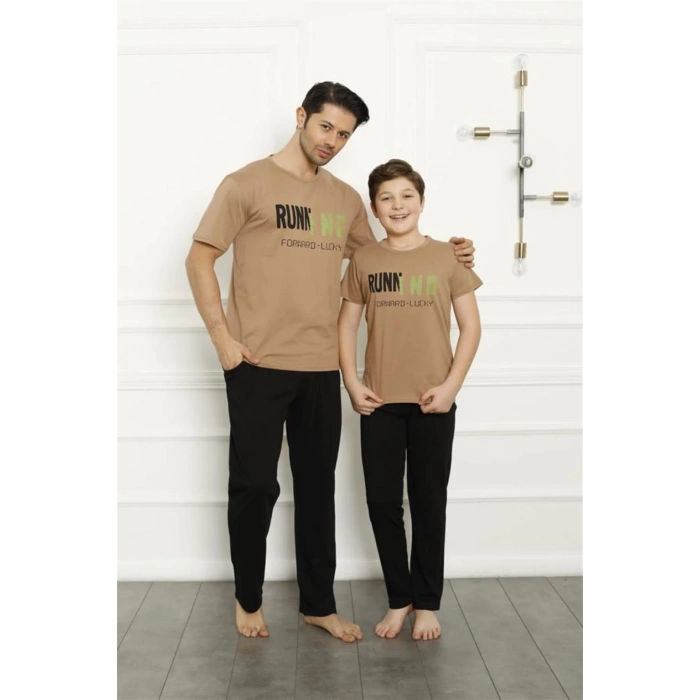 Moda Çizgi Baba Oğul Bej Aile Pijama Takım Ayrı Ayrı Satılır 50102