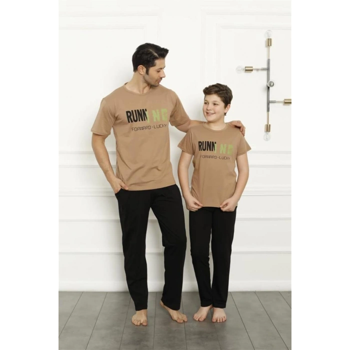 Moda Çizgi Baba Oğul Bej Aile Pijama Takım Ayrı Ayrı Satılır 50102