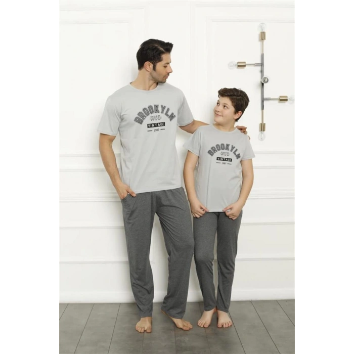 Moda Çizgi Baba Oğul Gri Aile Pijama Takım Ayrı Ayrı Satılır 50102