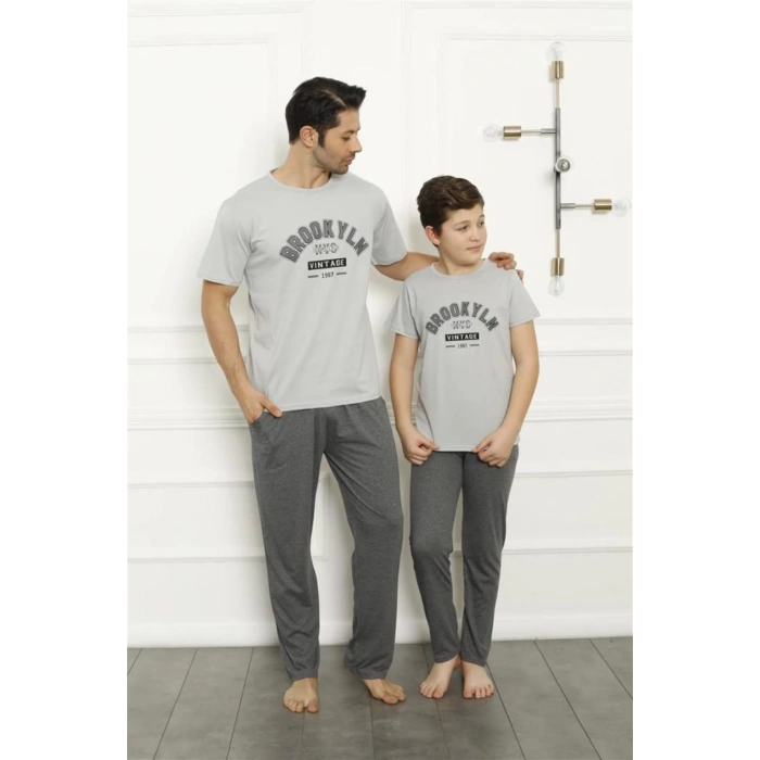 Moda Çizgi Baba Oğul Gri Aile Pijama Takım Ayrı Ayrı Satılır 50102