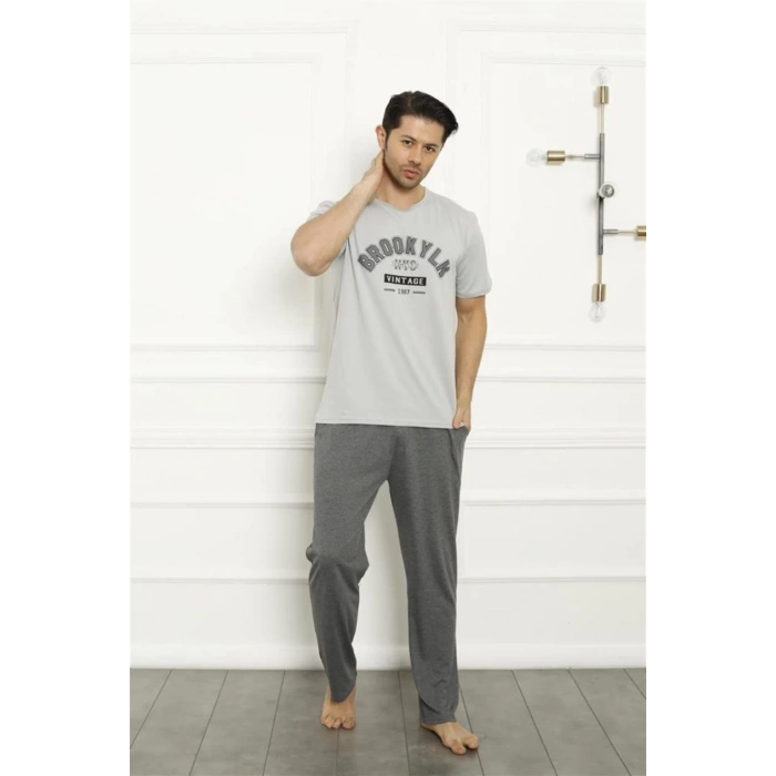 Moda Çizgi Baba Oğul Gri Aile Pijama Takım Ayrı Ayrı Satılır 50102