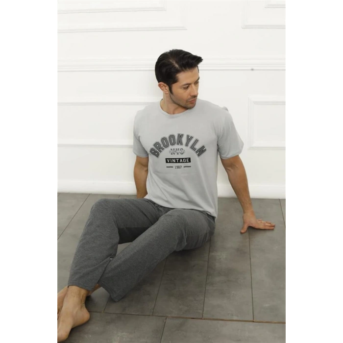 Moda Çizgi Baba Oğul Gri Aile Pijama Takım Ayrı Ayrı Satılır 50102