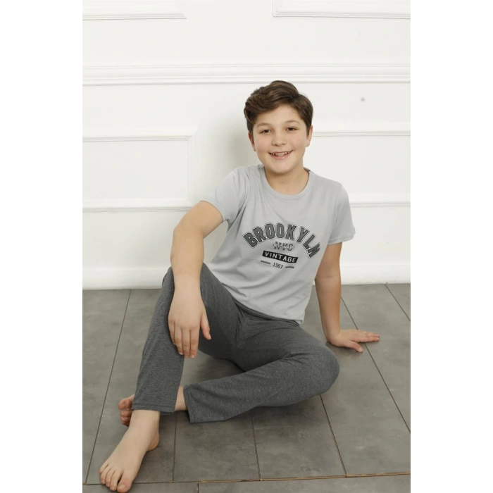 Moda Çizgi Baba Oğul Gri Aile Pijama Takım Ayrı Ayrı Satılır 50102