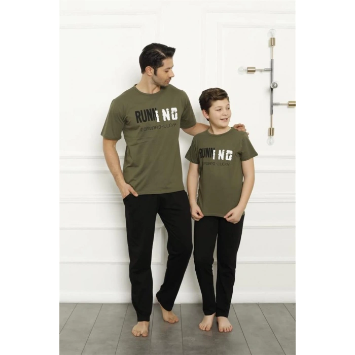 Moda Çizgi Baba Oğul Haki Aile Pijama Takım Ayrı Ayrı Satılır 50102