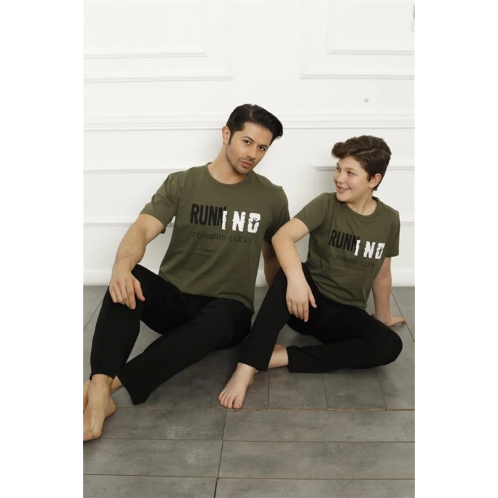 Moda Çizgi Baba Oğul Haki Aile Pijama Takım Ayrı Ayrı Satılır 50102