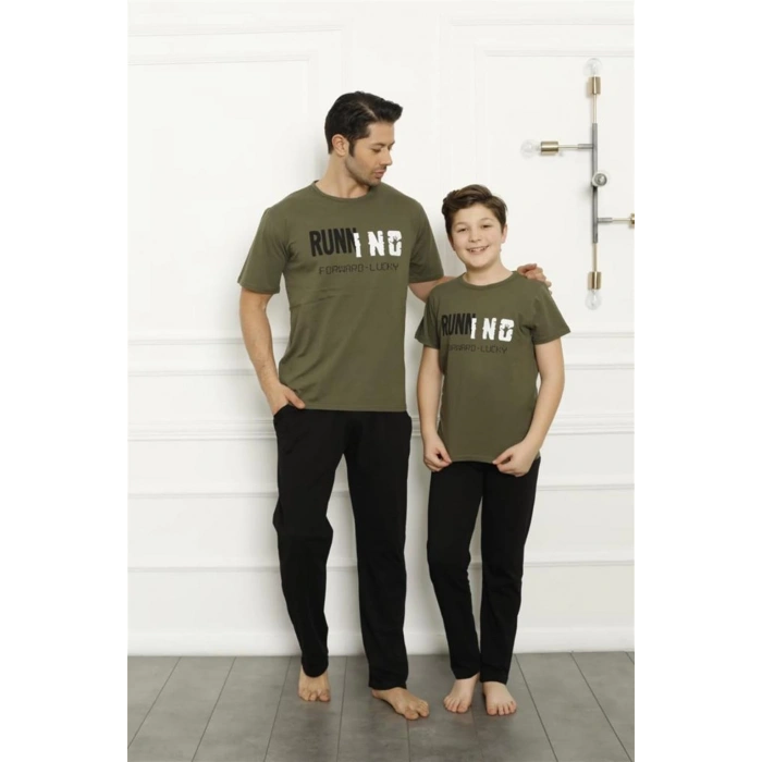 Moda Çizgi Baba Oğul Haki Aile Pijama Takım Ayrı Ayrı Satılır 50102