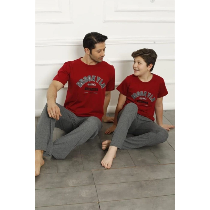 Moda Çizgi Baba Oğul Kırmızı Aile Pijama Takım Ayrı Ayrı Satılır 50102
