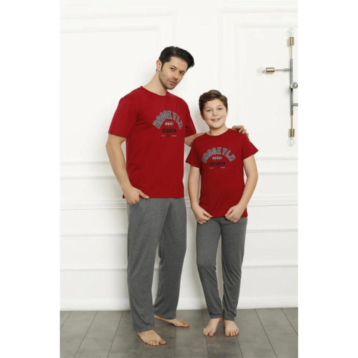 Moda Çizgi Baba Oğul Kırmızı Aile Pijama Takım Ayrı Ayrı Satılır 50102