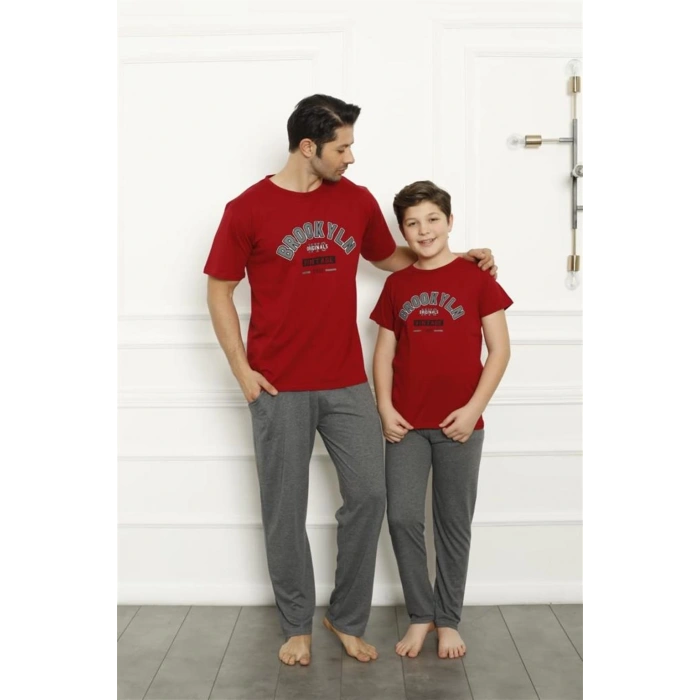 Moda Çizgi Baba Oğul Kırmızı Aile Pijama Takım Ayrı Ayrı Satılır 50102