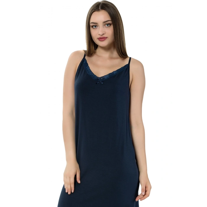 Moda Çizgi Bayan İp Askılı Uzun Gecelik 911