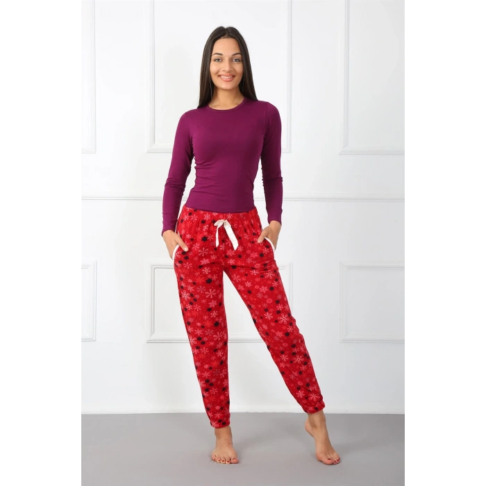 Moda Çizgi Bayan Welsoft Polar Tek Alt Pijama 210040