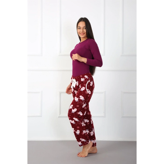 Moda Çizgi Bayan Welsoft Polar Tek Alt Pijama 210052