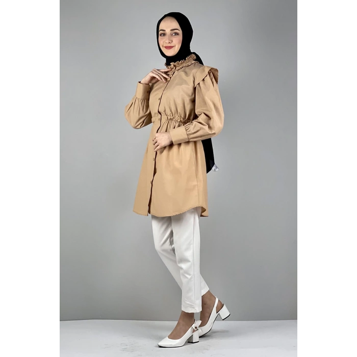 Moda Çizgi Bel Ve Yaka Detaylı Tunik