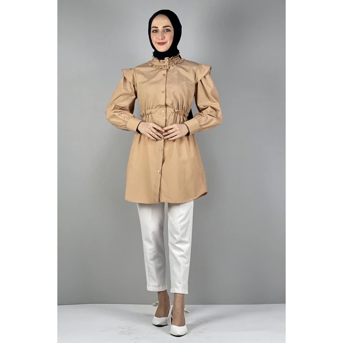 Moda Çizgi Bel Ve Yaka Detaylı Tunik