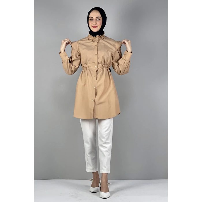 Moda Çizgi Bel Ve Yaka Detaylı Tunik