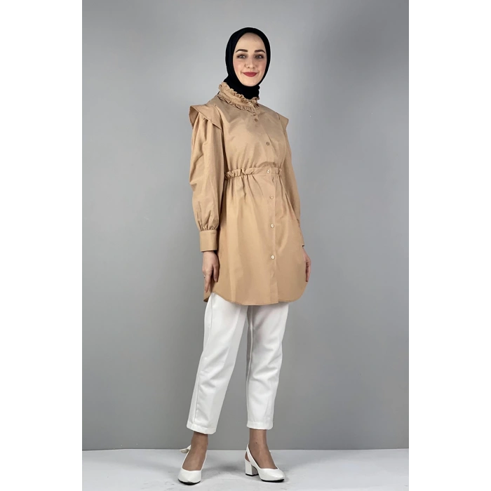 Moda Çizgi Bel Ve Yaka Detaylı Tunik
