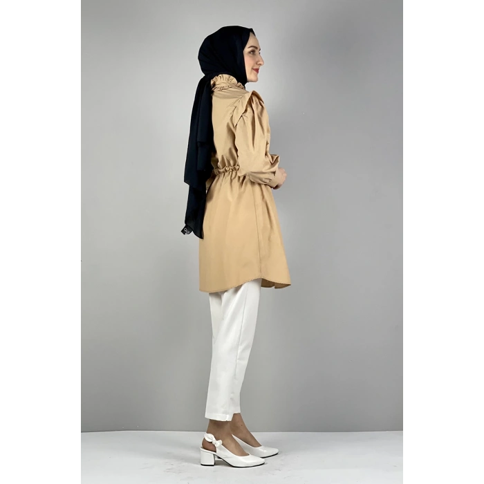 Moda Çizgi Bel Ve Yaka Detaylı Tunik
