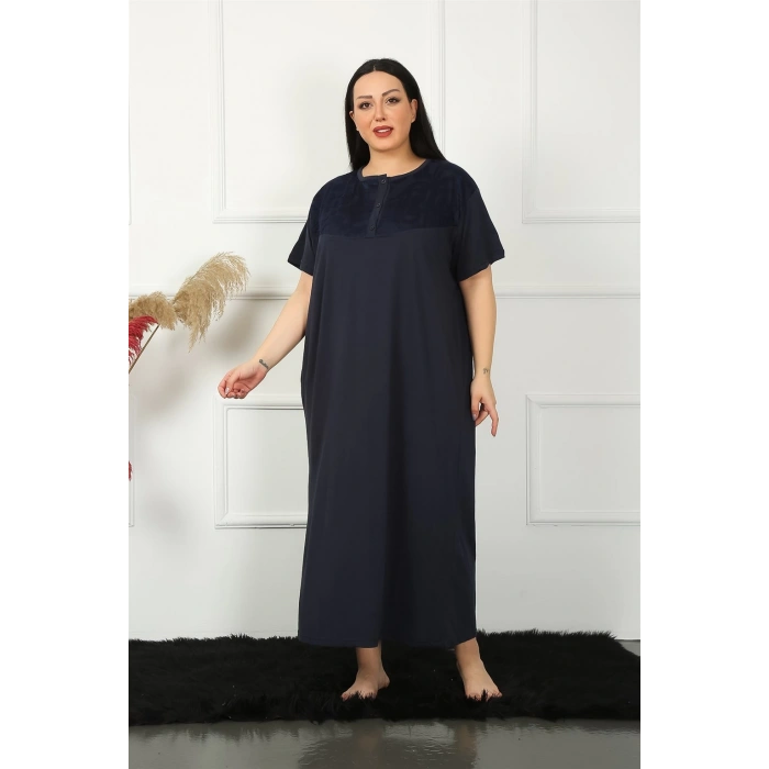 Moda Çizgi Big Dantelli Kısa Kol Lacivert Anne Gecelik 1348