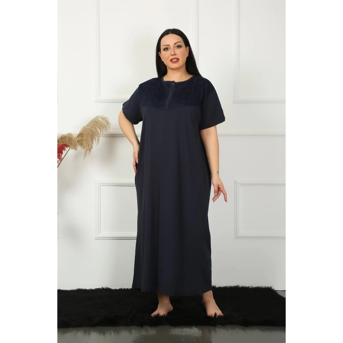 Moda Çizgi Big Dantelli Kısa Kol Lacivert Anne Gecelik 1348