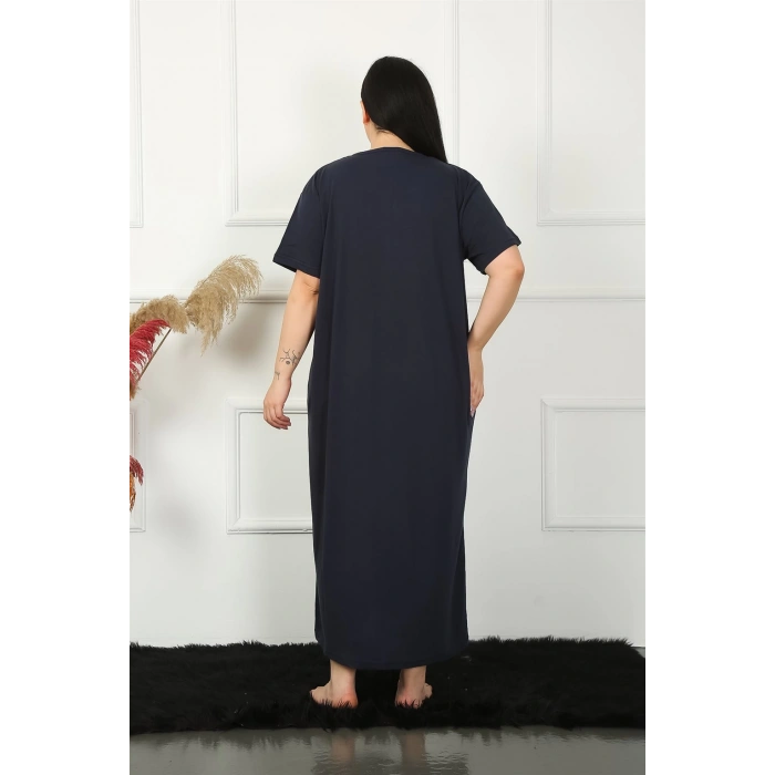 Moda Çizgi Big Dantelli Kısa Kol Lacivert Anne Gecelik 1348