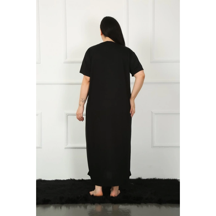 Moda Çizgi Big Dantelli Kısa Kol Siyah Anne Gecelik 1348