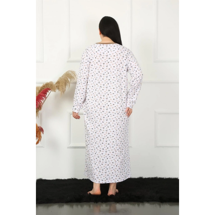 Moda Çizgi Big Uzun Kol Bej Anne Gecelik 1357