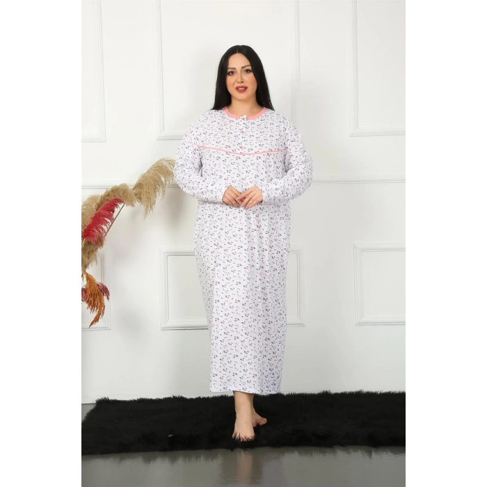 Moda Çizgi Big Uzun Kol Beyaz Anne Gecelik 1356
