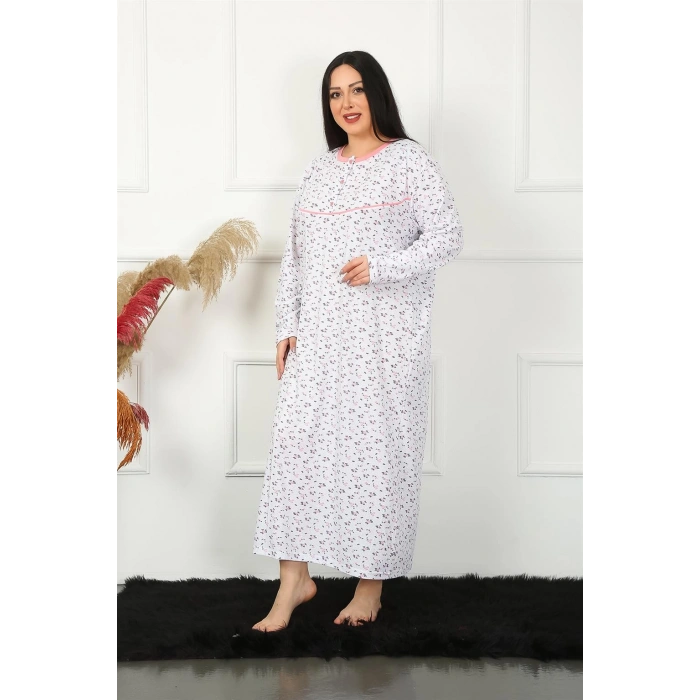 Moda Çizgi Big Uzun Kol Beyaz Anne Gecelik 1356