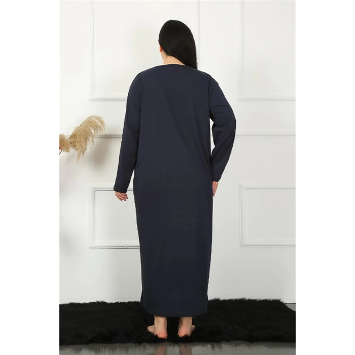 Moda Çizgi Big Uzun Kol Dantelli Lacivert Anne Gecelik 1355