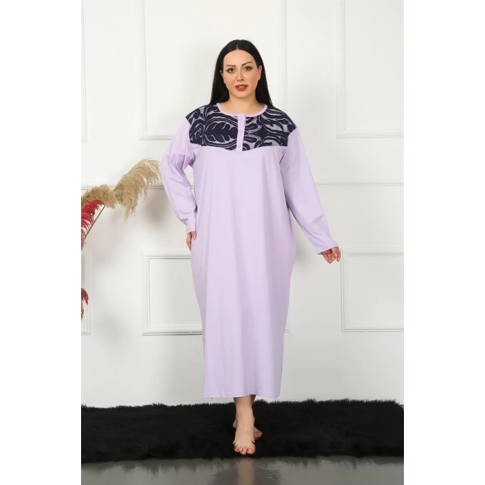 Moda Çizgi Big Uzun Kol Dantelli Lila Anne Gecelik 1355