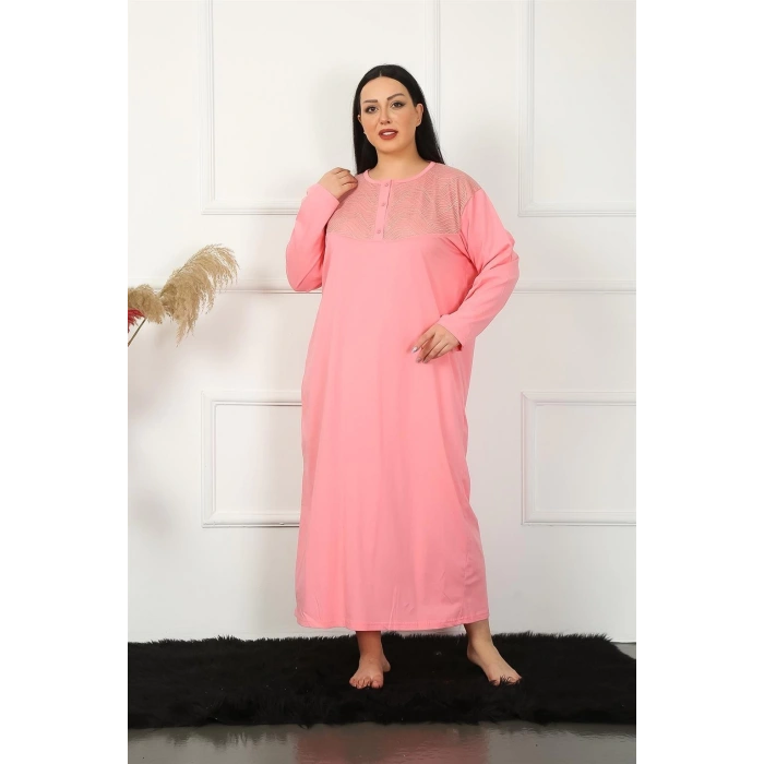 Moda Çizgi Big Uzun Kol Dantelli Somon Anne Gecelik 1355