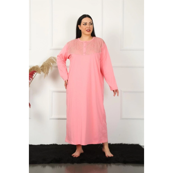 Moda Çizgi Big Uzun Kol Dantelli Somon Anne Gecelik 1355