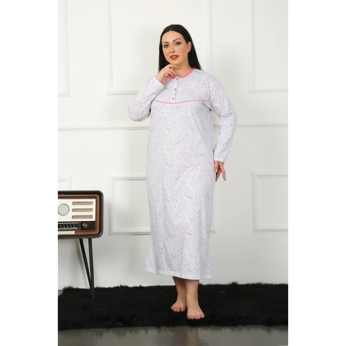 Moda Çizgi Big Uzun Kol Fuşya Anne Gecelik 1359