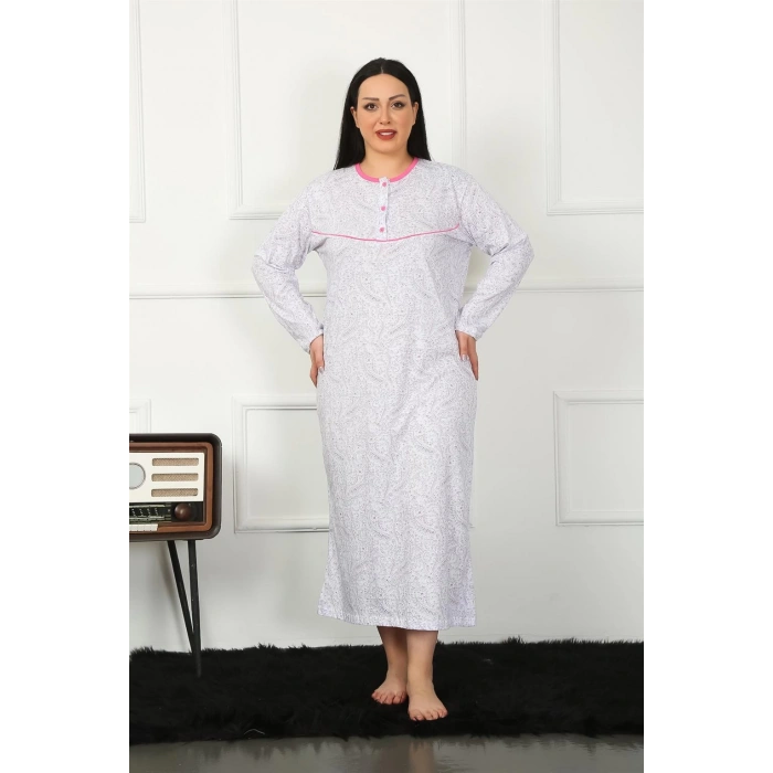 Moda Çizgi Big Uzun Kol Fuşya Anne Gecelik 1359