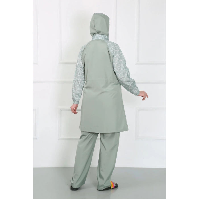 Moda Çizgi Büyük Beden Desenli Tesettür Mayo Su Yeşili 44030