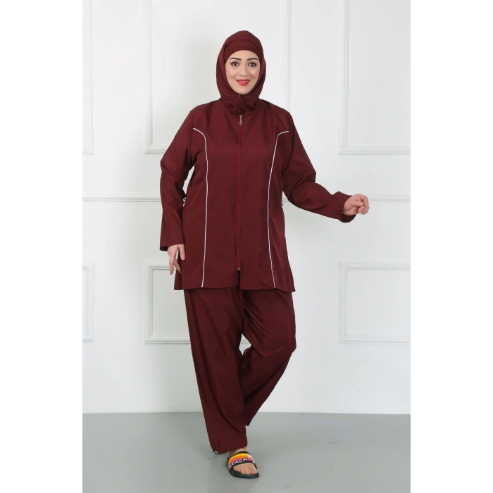 Moda Çizgi Büyük Beden Tesettür Büyük Mayo Bordo 44010