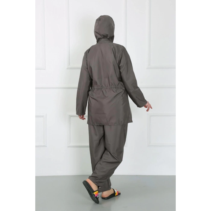 Moda Çizgi Büyük Beden Tesettür Büyük Mayo Füme 44010