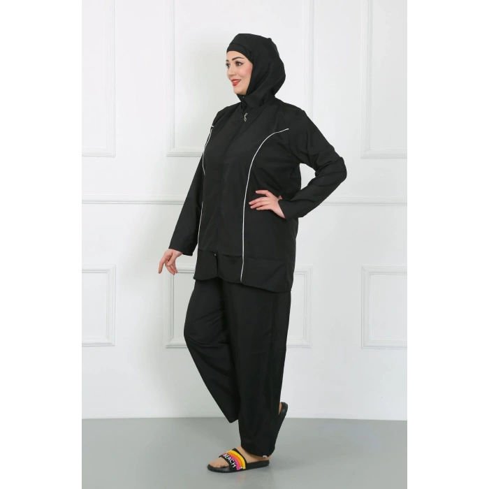 Moda Çizgi Büyük Beden Tesettür Büyük Mayo Siyah 44010