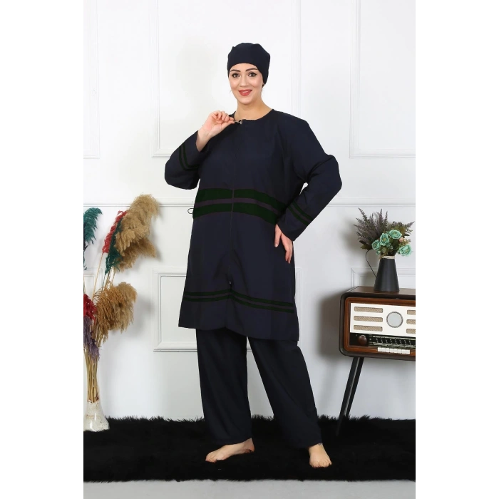 Moda Çizgi Büyük Beden Tesettür Mayo 60-62-64-66 Beden Lacivert 55015