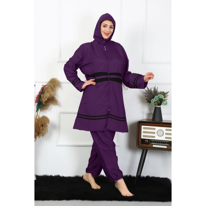 Moda Çizgi Büyük Beden Tesettür Mayo 60-62-64-66 Beden Mor 55015