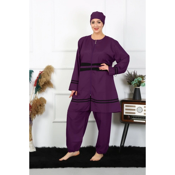 Moda Çizgi Büyük Beden Tesettür Mayo 60-62-64-66 Beden Mor 55015